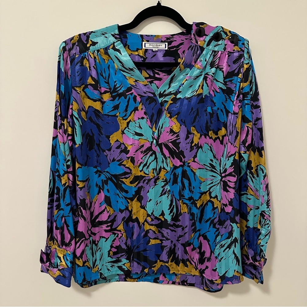 Vintage Yves Saint Laurent Chemisiers YSL 80s/90s colourful floral blouse Medium